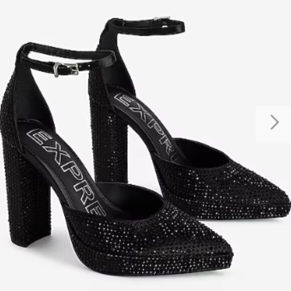 EXPRESS Rhinestone Closed Pointed Toe Platform Pumps Heels 9 NWT Pitch Black - Picture 1 of 8